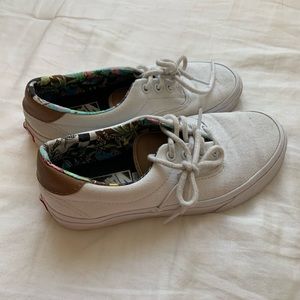 white vans w/ floral & leather details